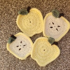 Crocheted Yellow Apple Coasters - Set of 4
